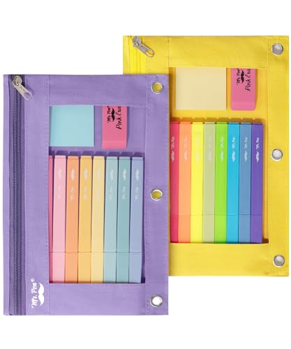Mr. Pen Stoff-Federmäppchen mit 3 Binderlöchern, Schwarz, 2er-Set, gelb und violett von Mr. Pen