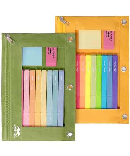 Mr. Pen Stoff-Federmäppchen mit 3 Ordnerlöchern, Schwarz, 2er-Set, oliv und bernsteinfarben von Mr. Pen