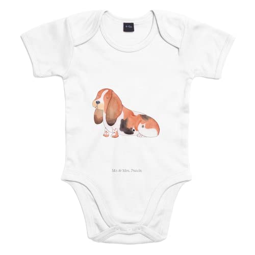 Mr. & Mrs. Panda 1. - 3. Monat Organic Baby Body Hund Basset Hound - Geschenk, geschecktes Fell, Vierbeiner, Mädchen, lange Ohren, Babykleidung, von Mr. & Mrs. Panda
