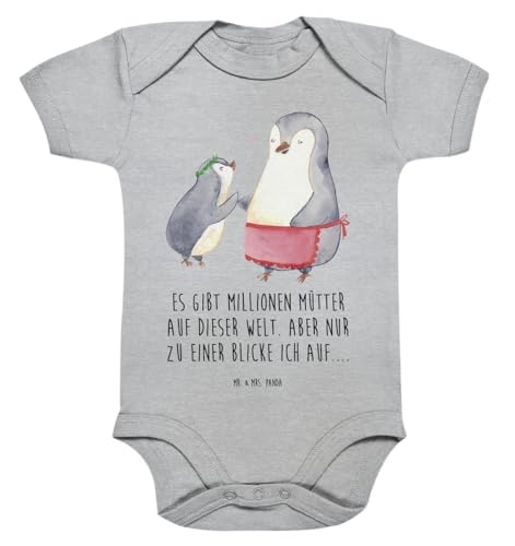 Mr. & Mrs. Panda 3. - 6. Monat Organic Baby Body Pinguin mit Kind - Geschenk, Lieblingsmama, Bruder, Pinguine, Babystrampler, Baby Erstausstattung, von Mr. & Mrs. Panda