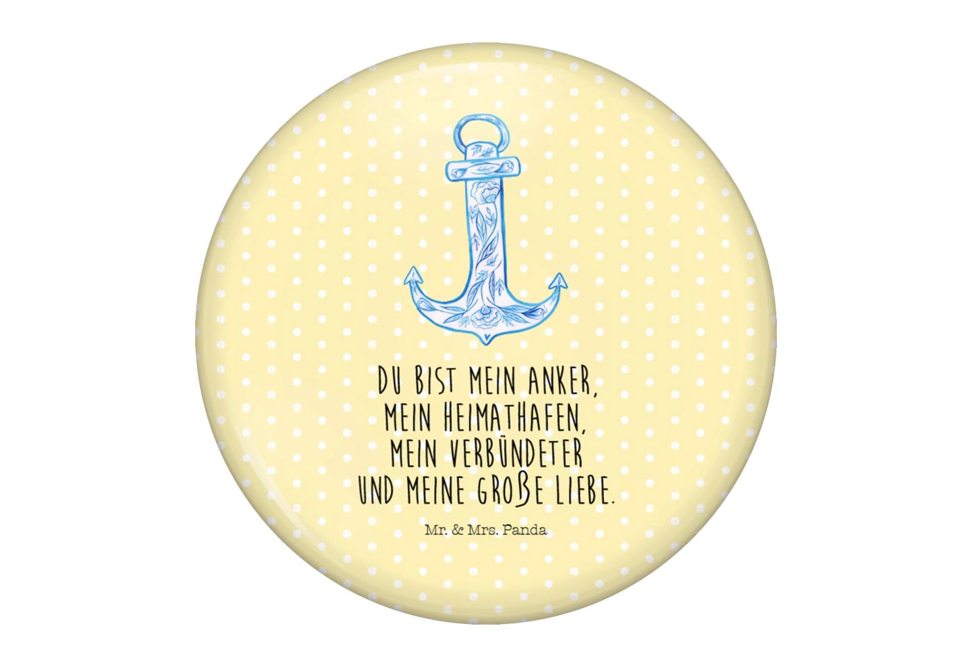Mr. & Mrs. Panda Anstecknadel Anker Blau - Gelb Pastell - Geschenk, Button-Set 50 mm, lustige Sprüc (Packung, 1-tlg., 50mm Button Anker Blau), Charmante Sprüche von Mr. & Mrs. Panda