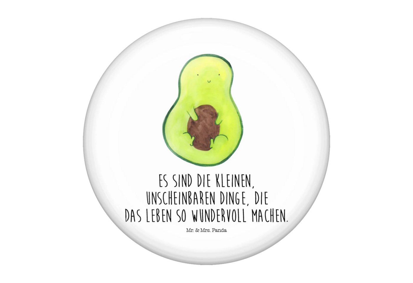 Mr. & Mrs. Panda Anstecknadel Avocado Kern - Weiß - Geschenk, Vegan, Button-Edition 50 mm, Button-S (Packung, 1-tlg., 50mm Button Avocado mit Kern), Edles Erscheinungsbild von Mr. & Mrs. Panda