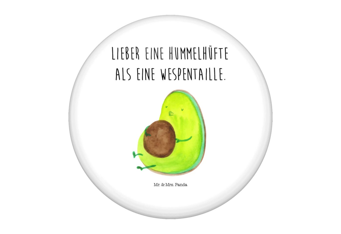 Mr. & Mrs. Panda Anstecknadel Avocado Pfeifen - Weiß - Geschenk, Eventbutton 50 mm, Gesund, rund, B (Packung, 1-tlg., 50mm Button Avocado pfeift), Stabile Anstecknadel von Mr. & Mrs. Panda