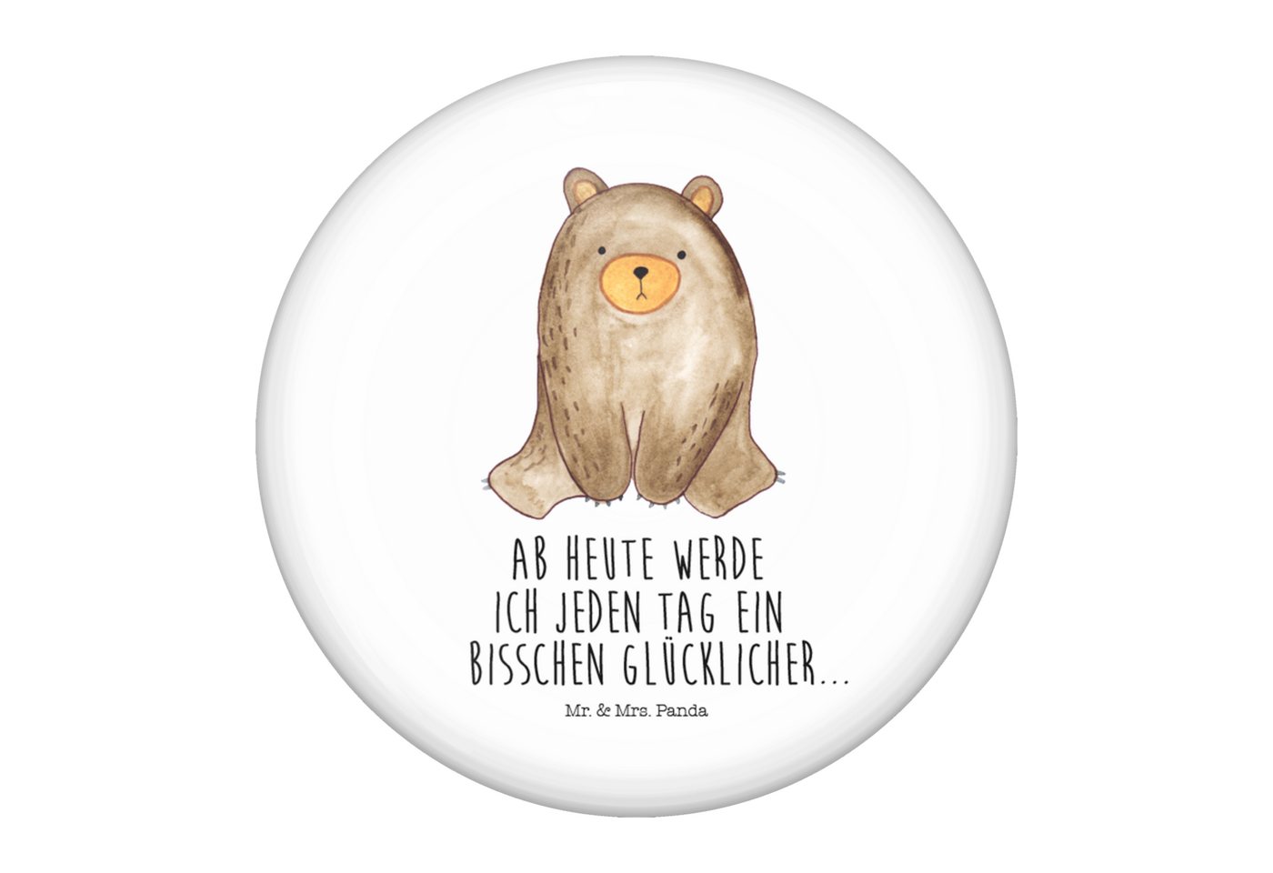 Mr. & Mrs. Panda Anstecknadel Bär sitzend - Weiß - Geschenk, Button-Set 50 mm, Teddybär, Button-Pin (Packung, 1-tlg., 50mm Button Bär sitzend), Edles Erscheinungsbild von Mr. & Mrs. Panda