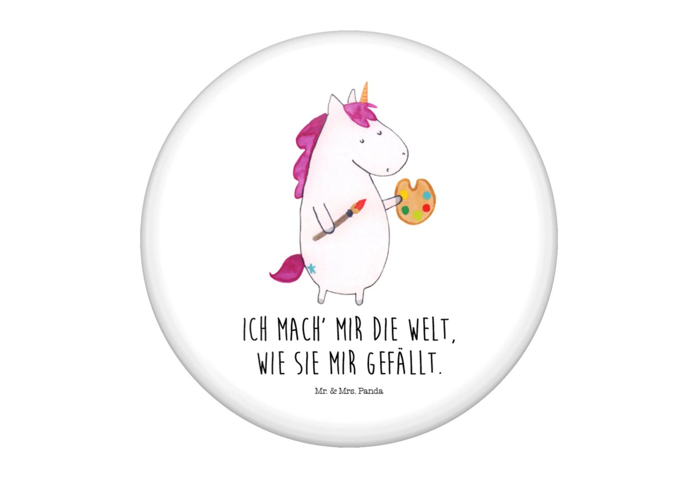 Mr. & Mrs. Panda Anstecknadel Einhorn Künstler - Weiß - Geschenk, Unicorn, Pinsel, Einhorn Deko, We (Packung, 1-tlg., 50mm Button Einhorn Künstler), Einzigartige Designs von Mr. & Mrs. Panda