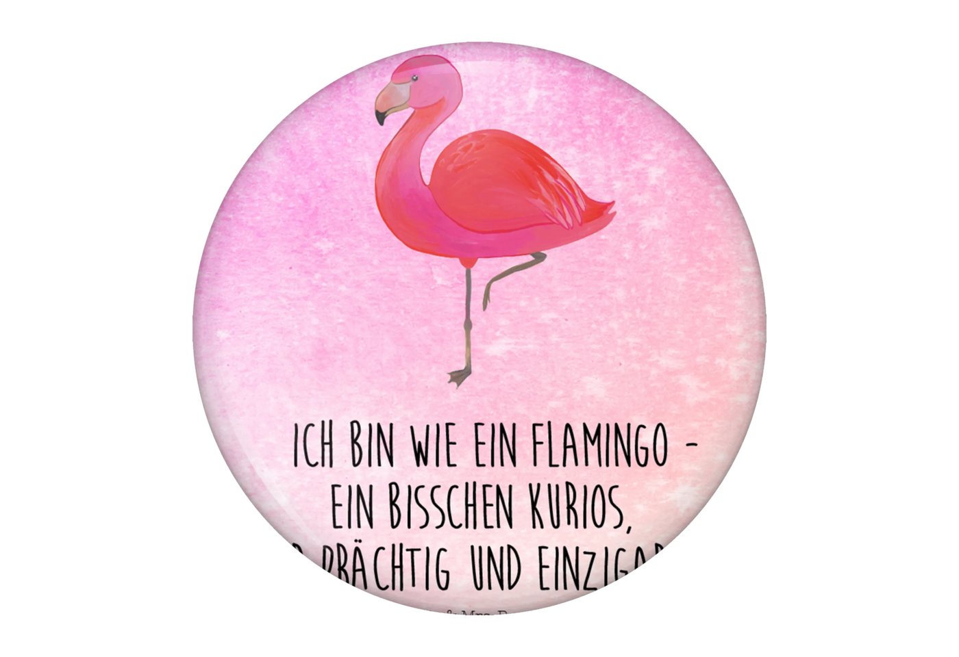 Mr. & Mrs. Panda Anstecknadel Flamingo Classic - Aquarell Pink - Geschenk, glücklich, Button-Button (Packung, 1-tlg., 50mm Button Flamingo classic), Einzigartige Designs von Mr. & Mrs. Panda