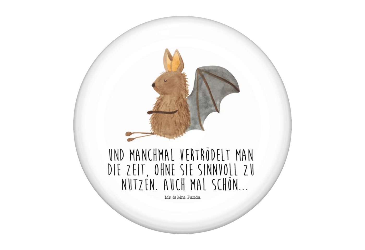 Mr. & Mrs. Panda Anstecknadel Fledermaus Sitzen - Weiß - Geschenk, Werbebutton 50 mm, Motivation, T (Packung, 1-tlg., 50mm Button Fledermaus sitzend), Einzigartige Designs von Mr. & Mrs. Panda
