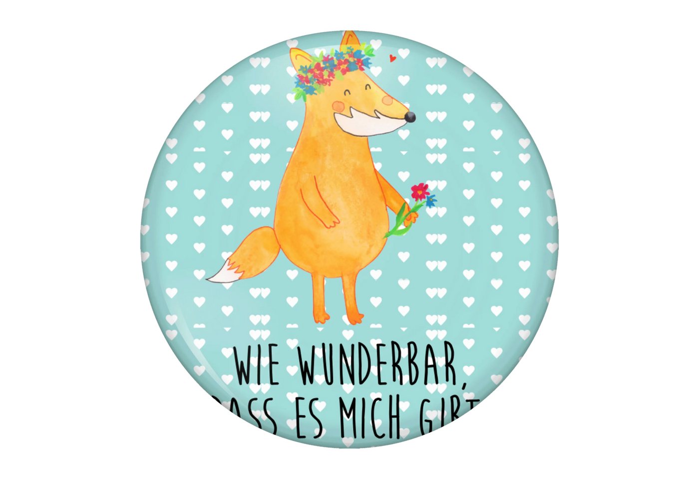 Mr. & Mrs. Panda Anstecknadel Fuchs Blumen - Türkis Pastell - Geschenk, Freundin, Button-Sonderedit (Packung, 1-tlg., 50mm Button Fuchs Blumenliebe), Edles Erscheinungsbild von Mr. & Mrs. Panda