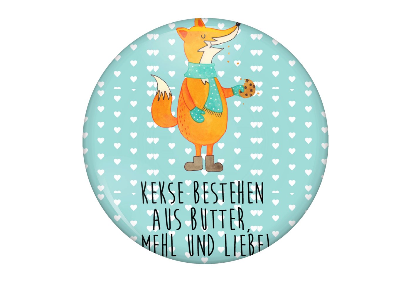 Mr. & Mrs. Panda Anstecknadel Fuchs Keks - Türkis Pastell - Geschenk, Runde Buttons 50 mm, Liebe, F (Packung, 1-tlg., 50mm Button Fuchs Keks), Einzigartige Designs von Mr. & Mrs. Panda