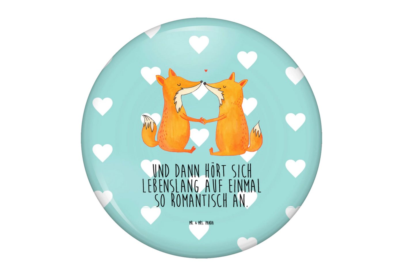 Mr. & Mrs. Panda Anstecknadel Füchse Liebe - Türkis Pastell - Geschenk, Eventbutton 50 mm, Runde Bu (Packung, 1-tlg., 50mm Button Füchse Liebe), Stabile Anstecknadel von Mr. & Mrs. Panda