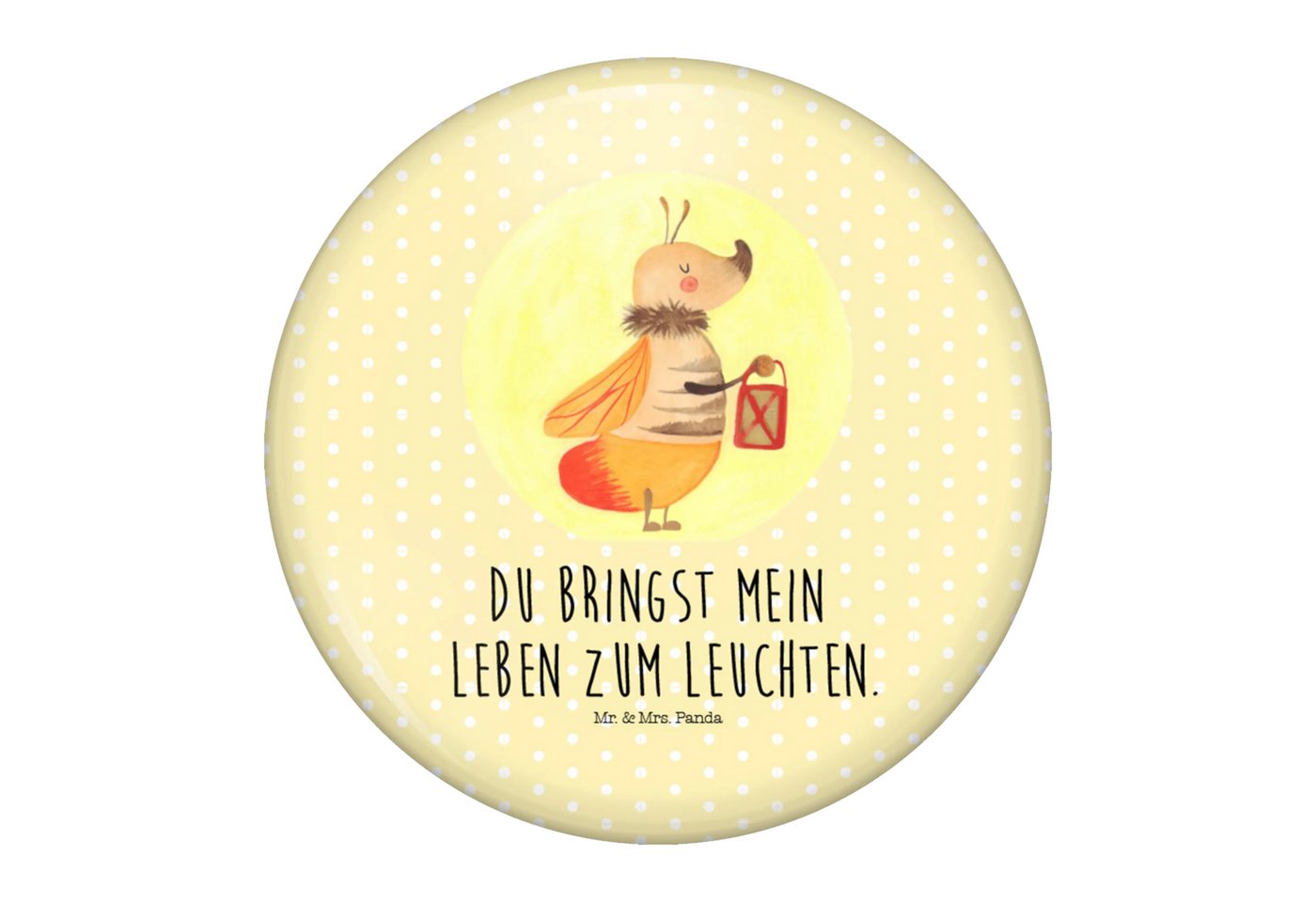 Mr. & Mrs. Panda Anstecknadel Glühwürmchen - Gelb Pastell - Geschenk, Werbebutton 50 mm, Jahrestag, (Packung, 1-tlg., 50mm Button Glühwürmchen), Stabile Anstecknadel von Mr. & Mrs. Panda