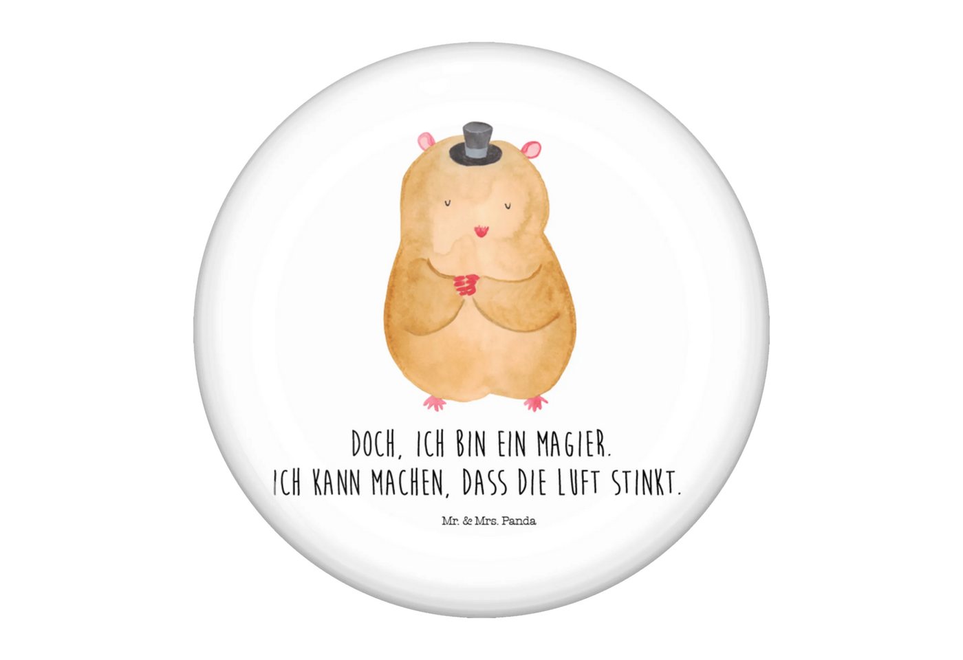 Mr. & Mrs. Panda Anstecknadel Hamster Hut - Weiß - Geschenk, Ansteckbutton 50 mm, Button-Sujet 50 m (Packung, 1-tlg., 50mm Button Hamster mit Hut), Edles Erscheinungsbild von Mr. & Mrs. Panda