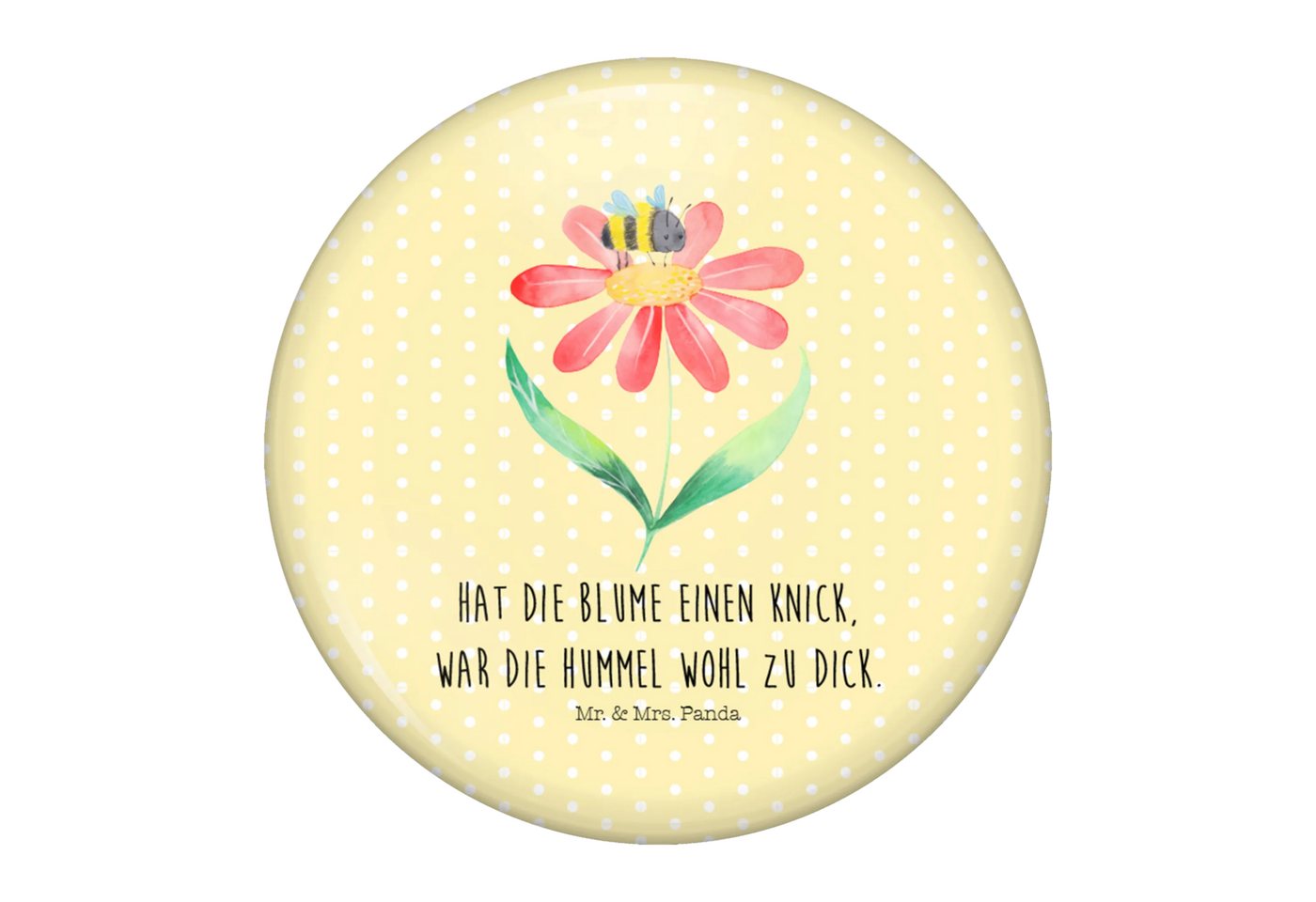 Mr. & Mrs. Panda Anstecknadel Hummel Blume - Gelb Pastell - Geschenk, Tiermotive, lustige Sprüche, (Packung, 1-tlg., 50mm Button Hummel Blume), Charmante Sprüche von Mr. & Mrs. Panda