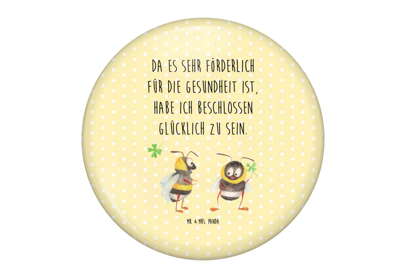 Mr. & Mrs. Panda Anstecknadel Hummeln Kleeblatt - Gelb Pastell - Geschenk, Gute Laune, Tiermotive, (Packung, 1-tlg., 50mm Button Hummeln mit Kleeblatt), Symbol für Freundschaft von Mr. & Mrs. Panda