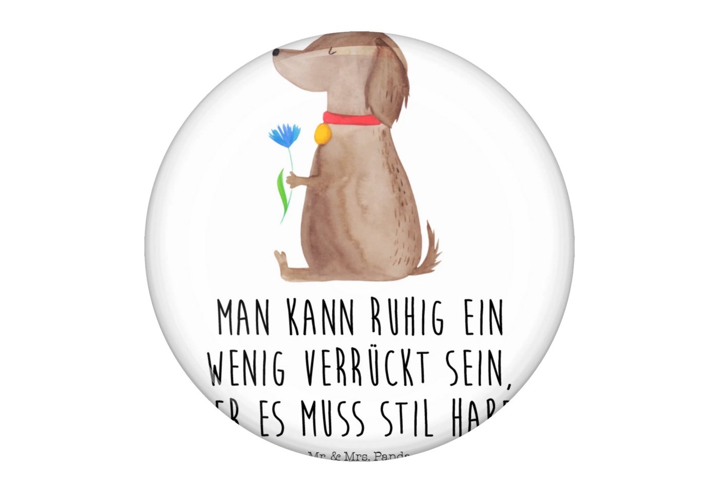 Mr. & Mrs. Panda Anstecknadel Hund Blume - Weiß - Geschenk, Vierbeiner, Hundeliebe, Haustier, Hunde (Packung, 1-tlg., 50mm Button Hund Blume), Symbol für Freundschaft von Mr. & Mrs. Panda