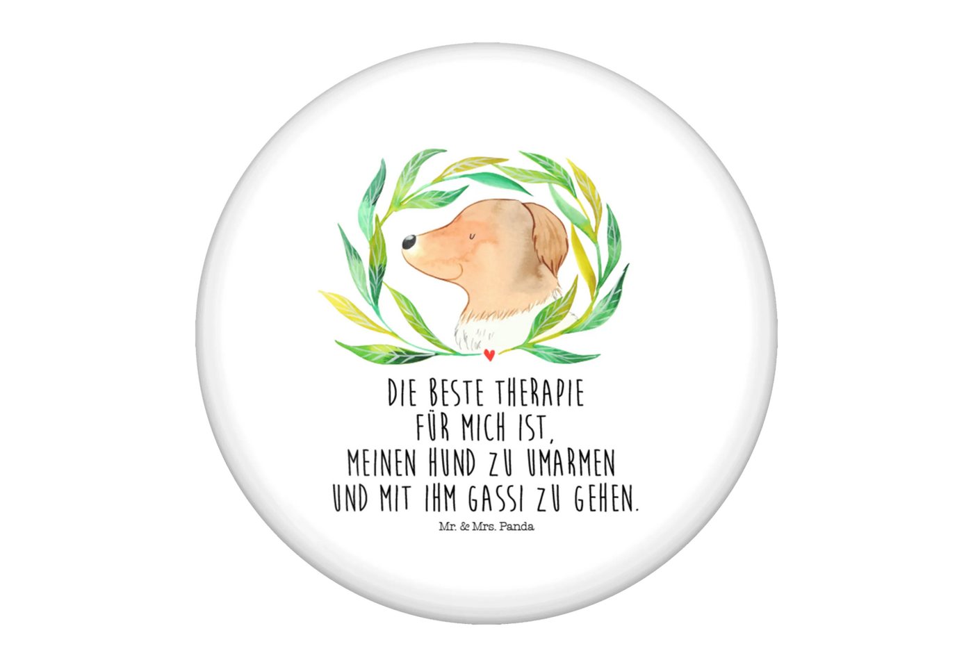 Mr. & Mrs. Panda Anstecknadel Hund Blumen - Weiß - Geschenk, Selbsttherapie, Hundeliebe, Hunderasse (Packung, 1-tlg., 50mm Button Hund Ranke), Symbol für Freundschaft von Mr. & Mrs. Panda
