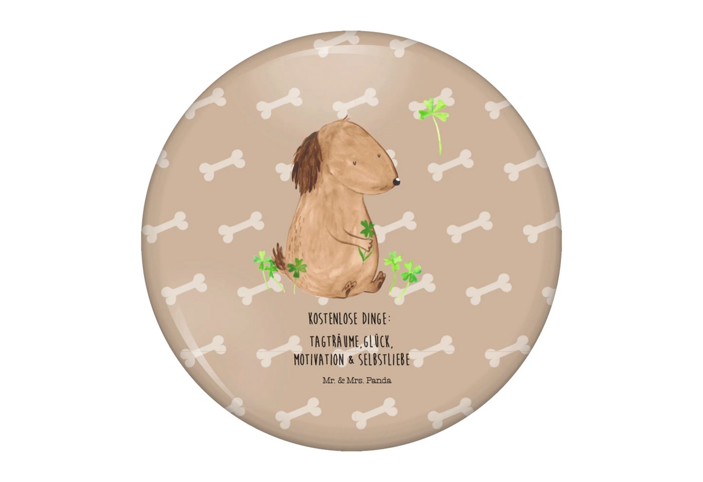 Mr. & Mrs. Panda Anstecknadel Hund Kleeblatt - Hundeglück - Geschenk, Motivation, Ansteckbutton 50 (Packung, 1-tlg., 50mm Button Hund Kleeblatt), Symbol für Freundschaft von Mr. & Mrs. Panda