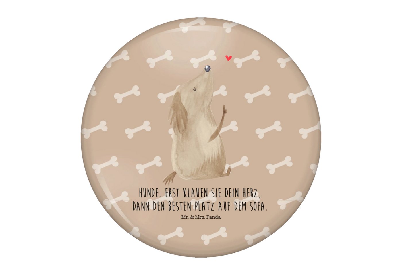 Mr. & Mrs. Panda Anstecknadel Hund Liebe - Hundeglück - Geschenk, Frauchen, Button-Motiv 50 mm, Hun (Packung, 1-tlg., 50mm Button Hund Liebe), Einzigartige Designs von Mr. & Mrs. Panda