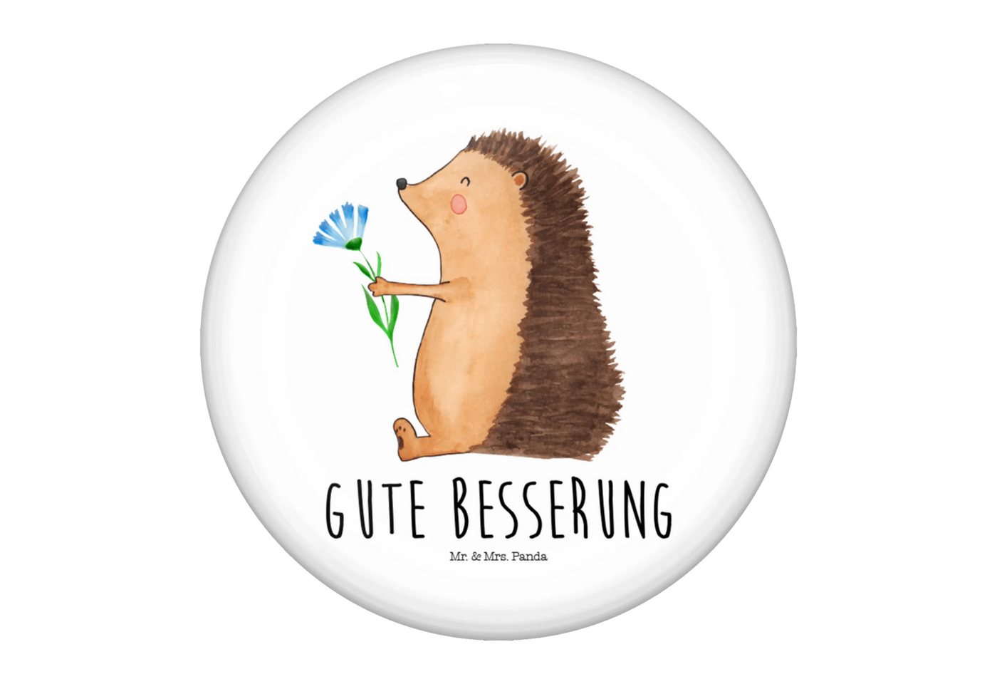 Mr. & Mrs. Panda Anstecknadel Igel Blumen - Weiß - Geschenk, Tiere, Ansteckbutton 50 mm, lustige Sp (Packung, 1-tlg., 50mm Button Igel mit Blume), Symbol für Freundschaft von Mr. & Mrs. Panda