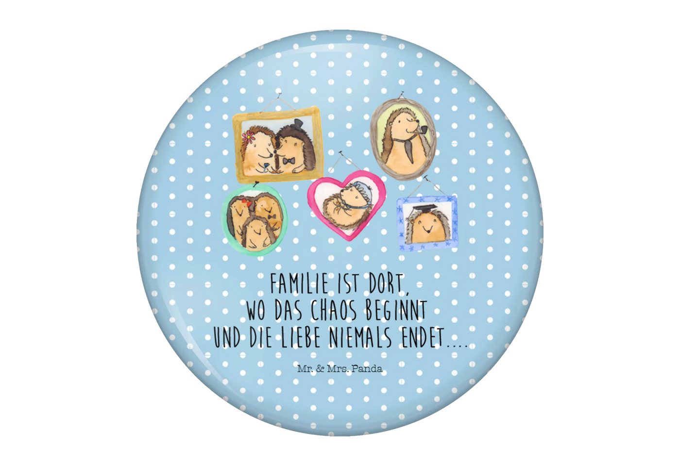 Mr. & Mrs. Panda Anstecknadel Igel Familie - Blau Pastell - Geschenk, Vereinsbutton 50 mm, Bruder, (Packung, 1-tlg., 50mm Button Igel Familie), Stabile Anstecknadel von Mr. & Mrs. Panda