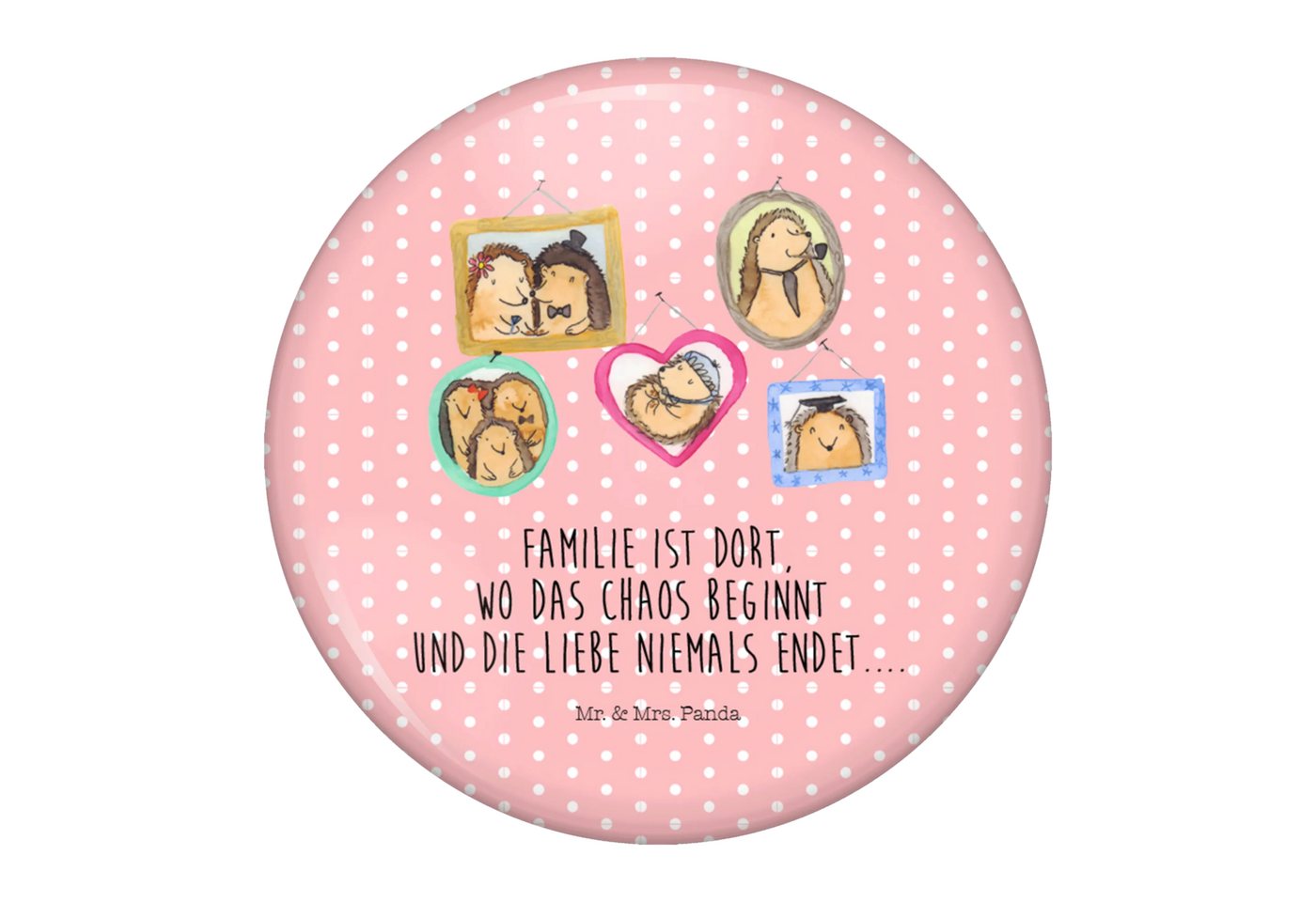 Mr. & Mrs. Panda Anstecknadel Igel Familie - Rot Pastell - Geschenk, Bilder, Button 50 mm, Button-E (Packung, 1-tlg., 50mm Button Igel Familie), Symbol für Freundschaft von Mr. & Mrs. Panda