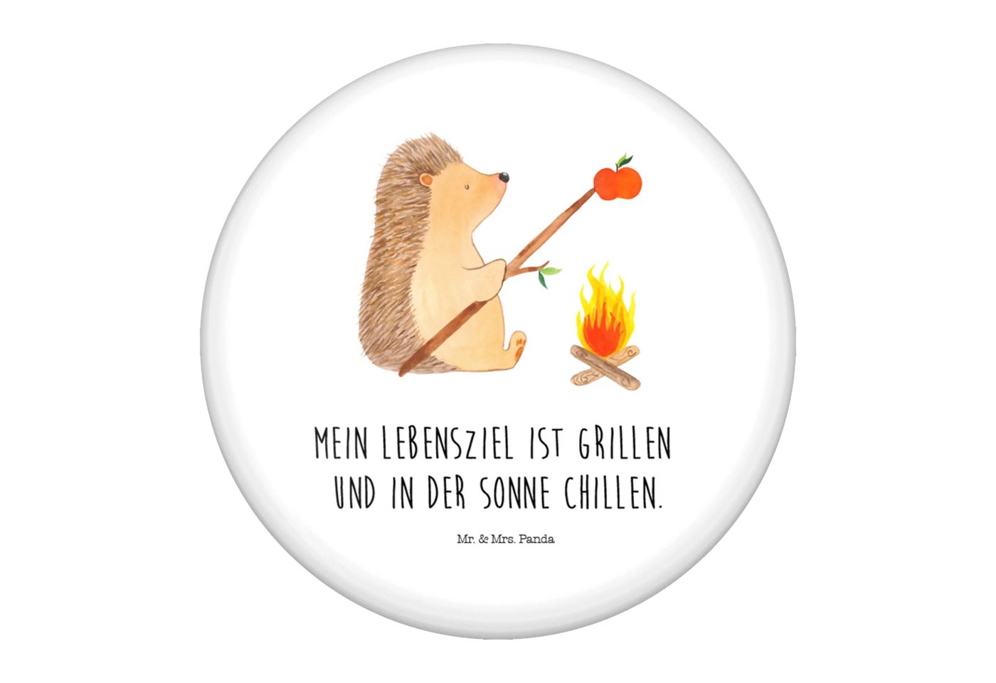 Mr. & Mrs. Panda Anstecknadel Igel Grillen - Weiß - Geschenk, Sinn des Lebens, Tiermotive, Gute Lau (Packung, 1-tlg., 50mm Button Igel grillt), Symbol für Freundschaft von Mr. & Mrs. Panda