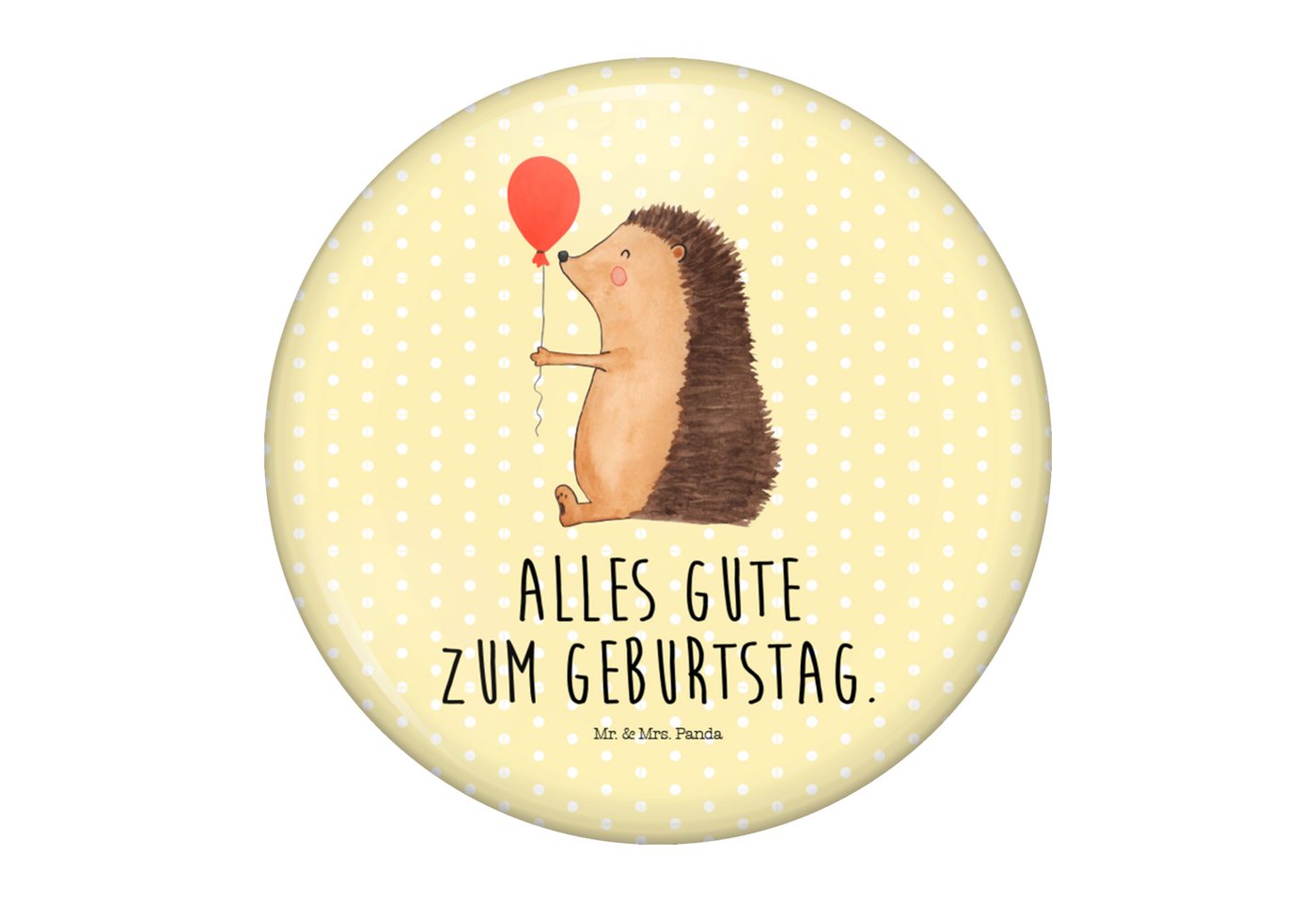 Mr. & Mrs. Panda Anstecknadel Igel Luftballon - Gelb Pastell - Geschenk, lustige Sprüche, Tiere, Gu (Packung, 1-tlg., 50mm Button Igel mit Luftballon), Edles Erscheinungsbild von Mr. & Mrs. Panda