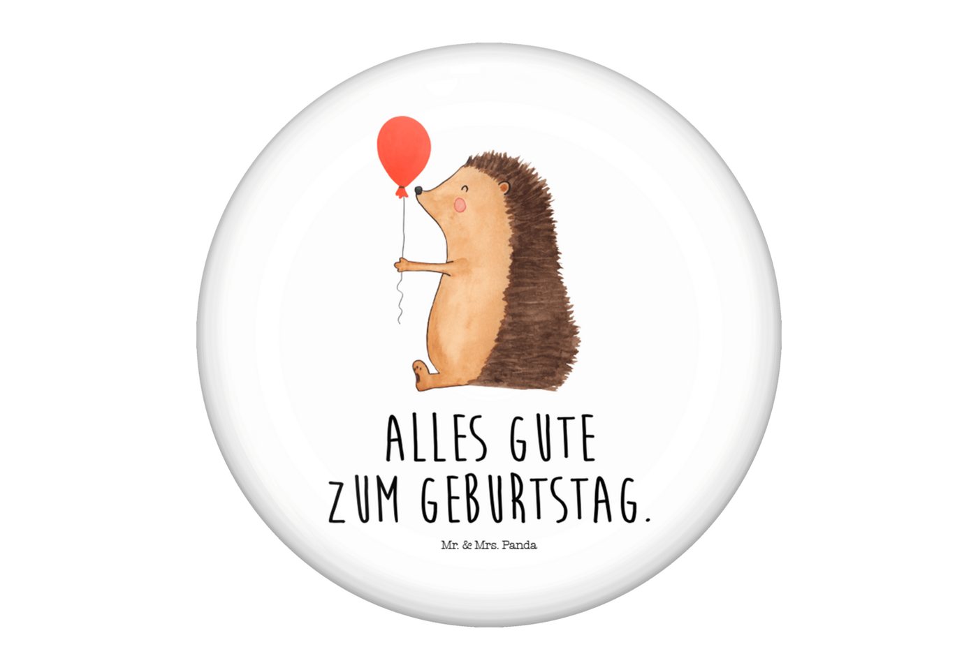 Mr. & Mrs. Panda Anstecknadel Igel Luftballon - Weiß - Geschenk, Herzlichen Glückwunsch, Tiere, But (Packung, 1-tlg., 50mm Button Igel mit Luftballon), Charmante Sprüche von Mr. & Mrs. Panda