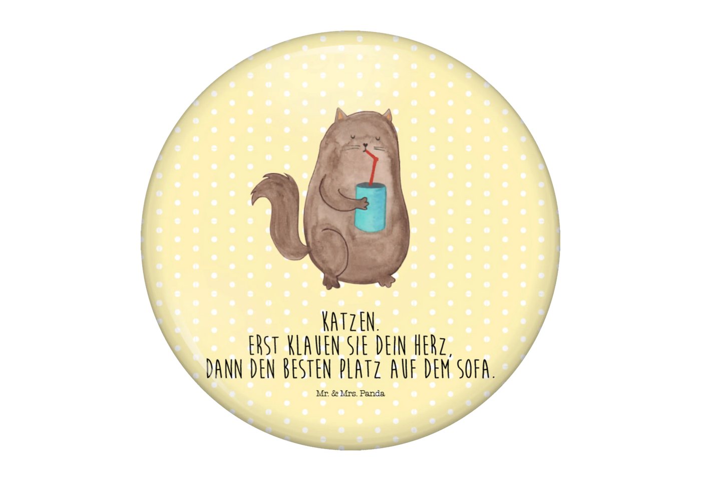 Mr. & Mrs. Panda Anstecknadel Katze Dose - Gelb Pastell - Geschenk, Haustier, Mietze, Katzenliebhab (Packung, 1-tlg., 50mm Button Katze Dose), Edles Erscheinungsbild von Mr. & Mrs. Panda