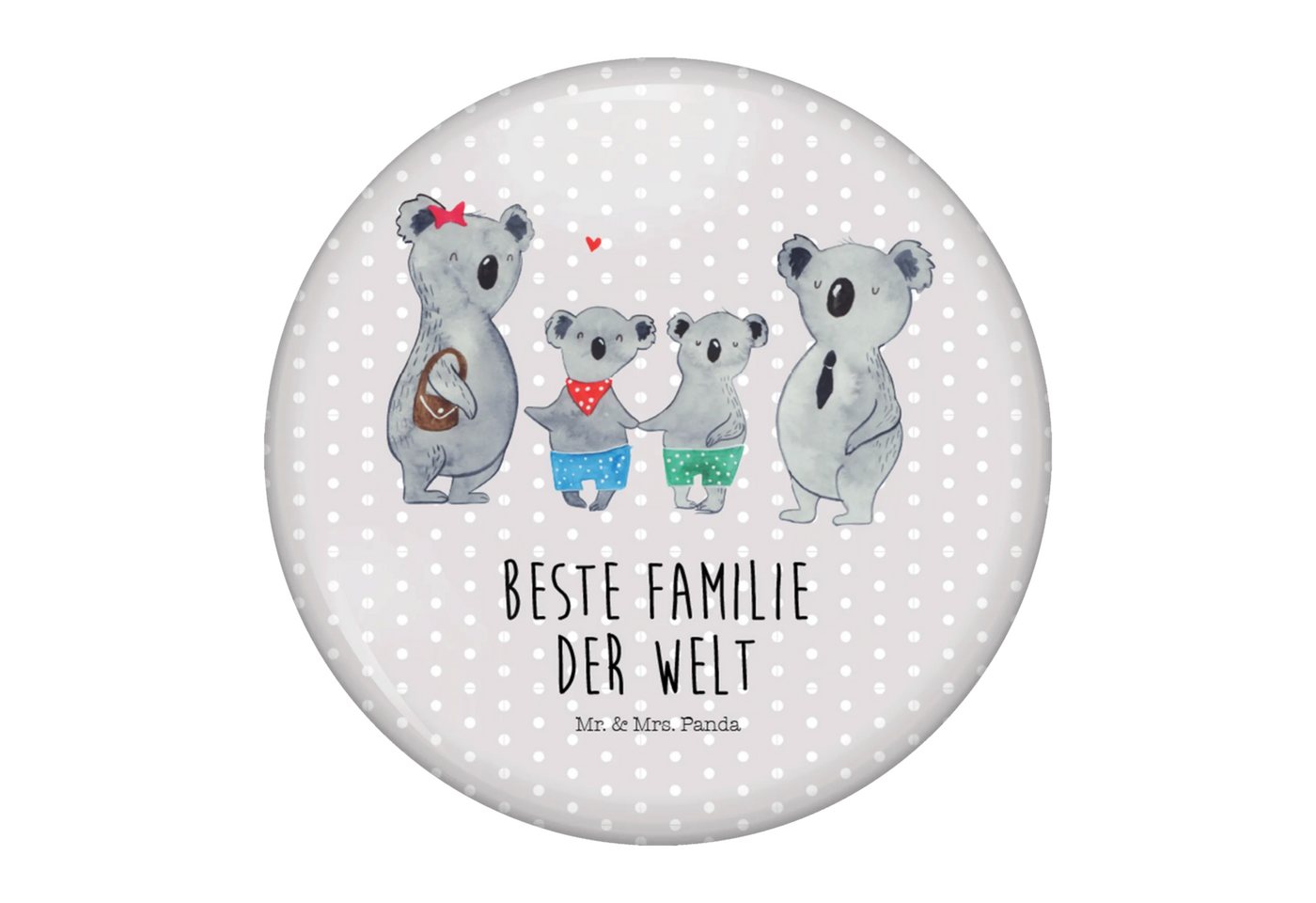 Mr. & Mrs. Panda Anstecknadel Koala Familie zwei - Grau Pastell - Geschenk, Familienzeit, Eventbutt (Packung, 1-tlg., 50mm Button Koala Familie zwei), Einzigartige Designs von Mr. & Mrs. Panda