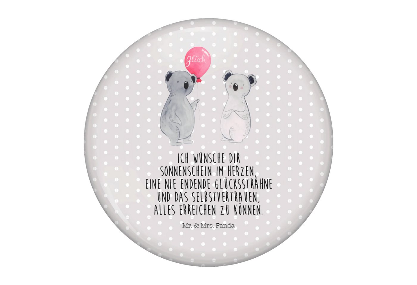 Mr. & Mrs. Panda Anstecknadel Koala Luftballon - Grau Pastell - Geschenk, Festivalbutton 50 mm, Koa (Packung, 1-tlg., 50mm Button Koala Luftballon), Edles Erscheinungsbild von Mr. & Mrs. Panda