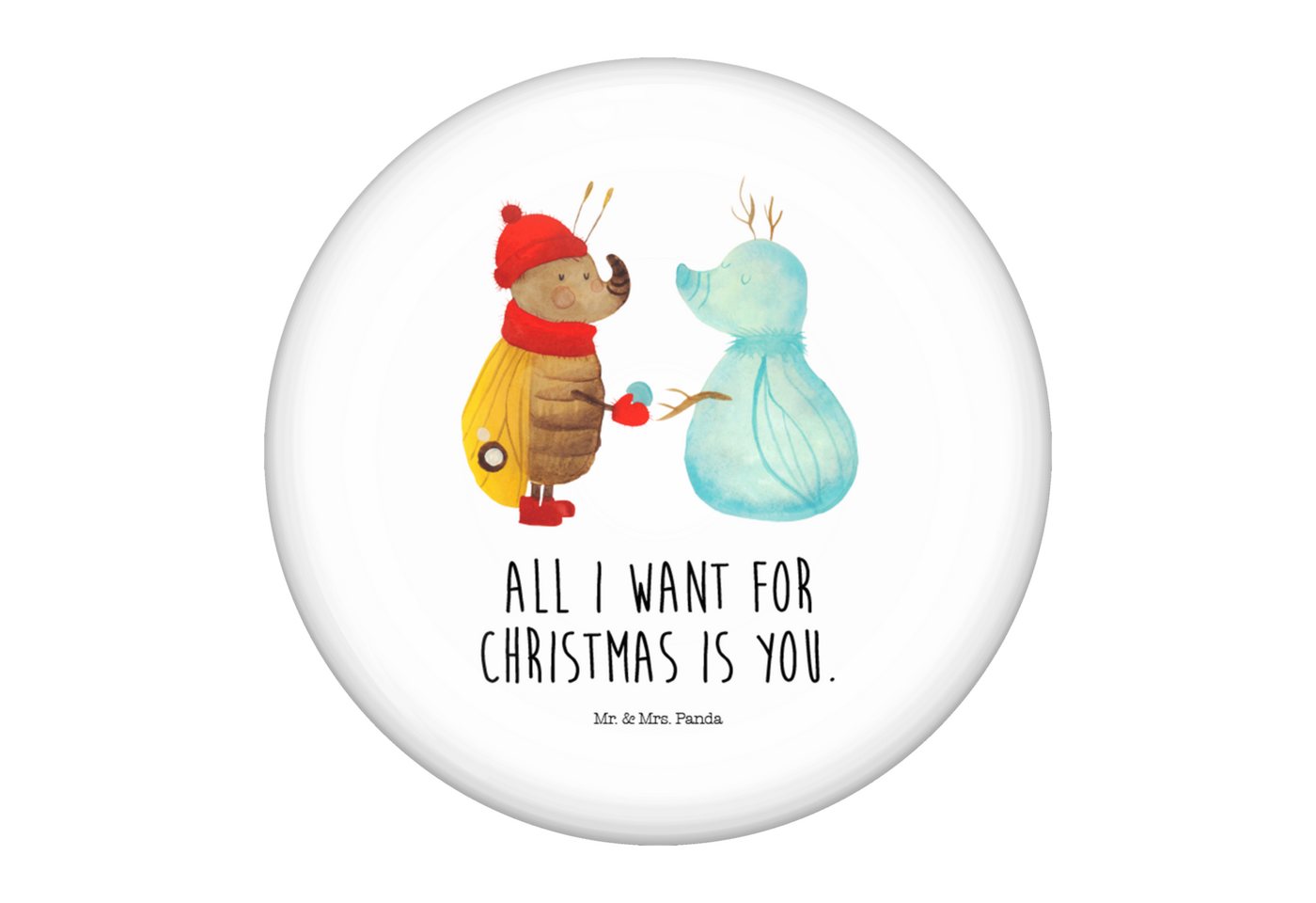 Mr. & Mrs. Panda Anstecknadel Nachtfalter Schneemann - Weiß - Geschenk, Werbebutton 50 mm, Weihnach (Packung, 1-tlg., 50mm Button Nachtfalter Schneemann), Charmante Sprüche von Mr. & Mrs. Panda