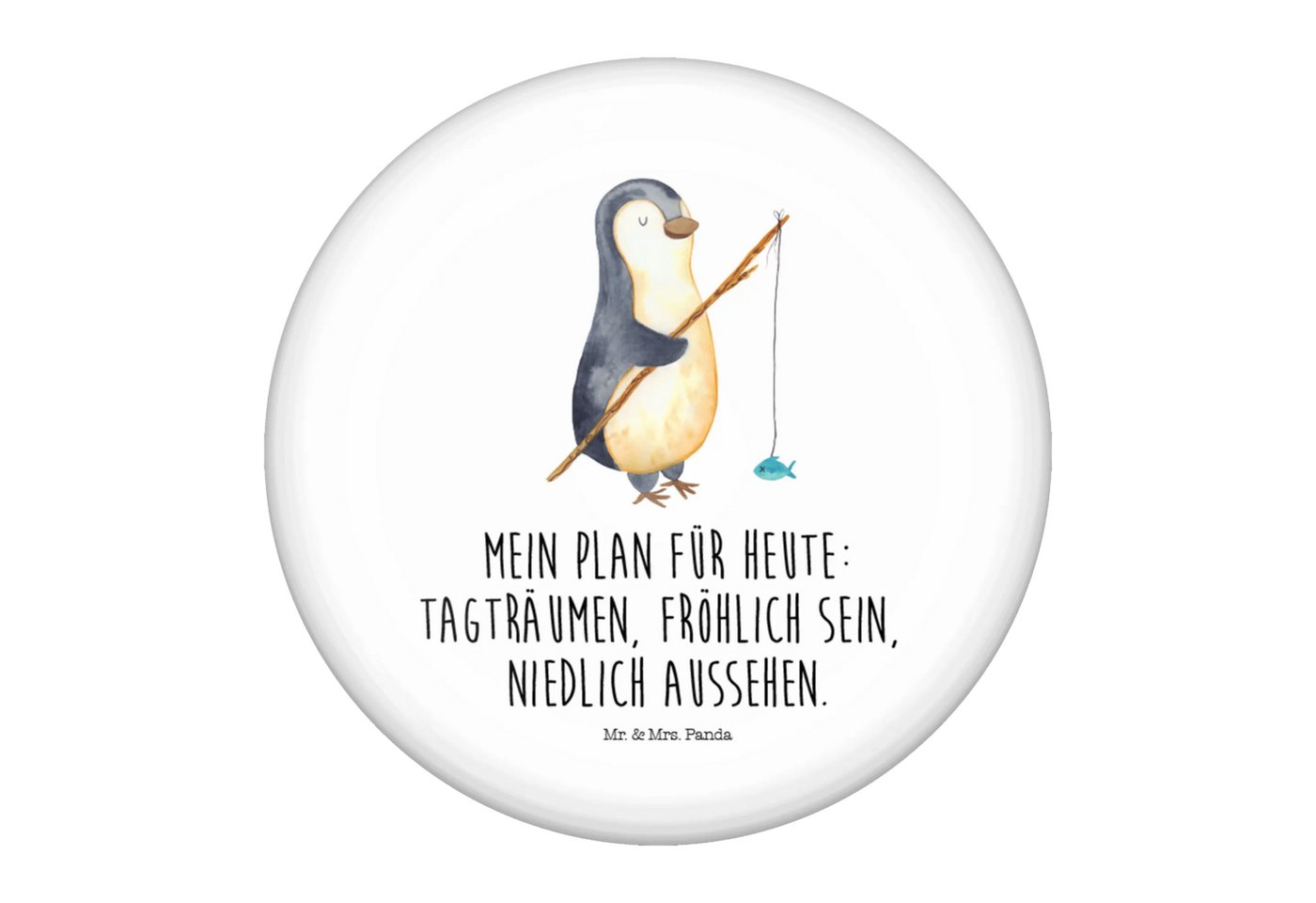 Mr. & Mrs. Panda Anstecknadel Pinguin Angler - Weiß - Geschenk, Button Abzeichen 50 mm, Angeln, But (Packung, 1-tlg., 50mm Button Pinguin Angler), Symbol für Freundschaft von Mr. & Mrs. Panda