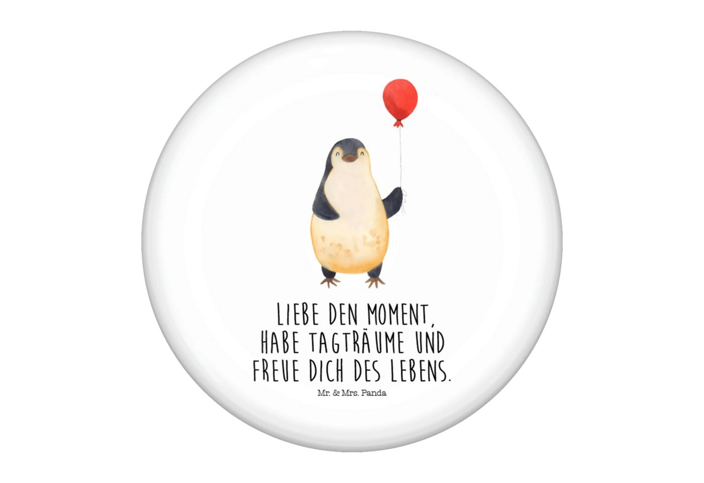 Mr. & Mrs. Panda Anstecknadel Pinguin Luftballon - Weiß - Geschenk, Button-Sujet 50 mm, Button-Edit (Packung, 1-tlg., 50mm Button Pinguin Luftballon), Symbol für Freundschaft von Mr. & Mrs. Panda