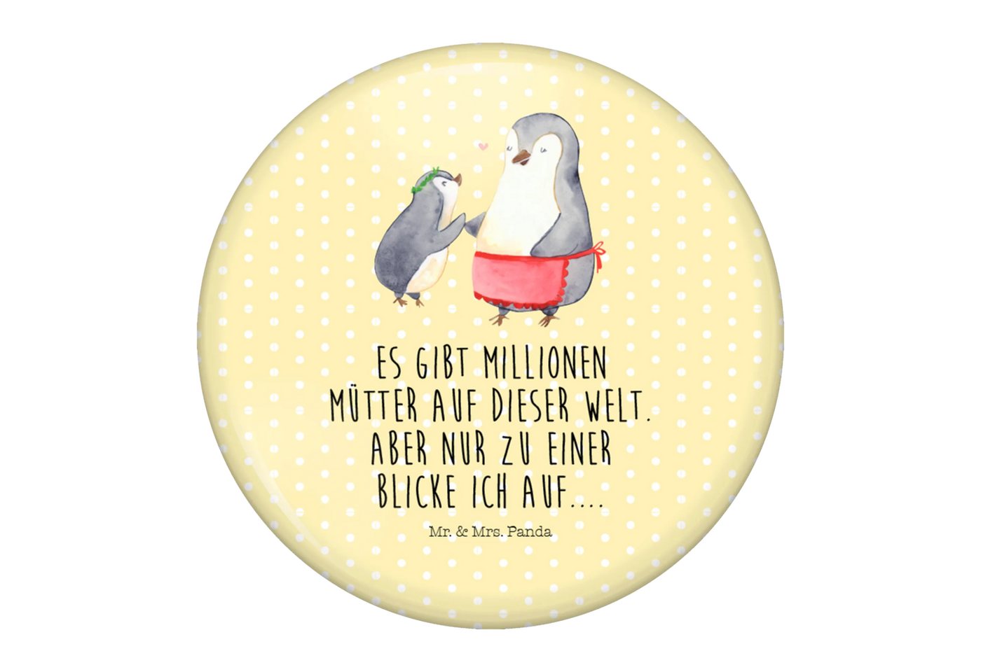 Mr. & Mrs. Panda Anstecknadel Pinguin mit Kind - Gelb Pastell - Geschenk, Schwester, Familie, Samml (Packung, 1-tlg., 50mm Button Pinguin mit Kind), Einzigartige Designs von Mr. & Mrs. Panda