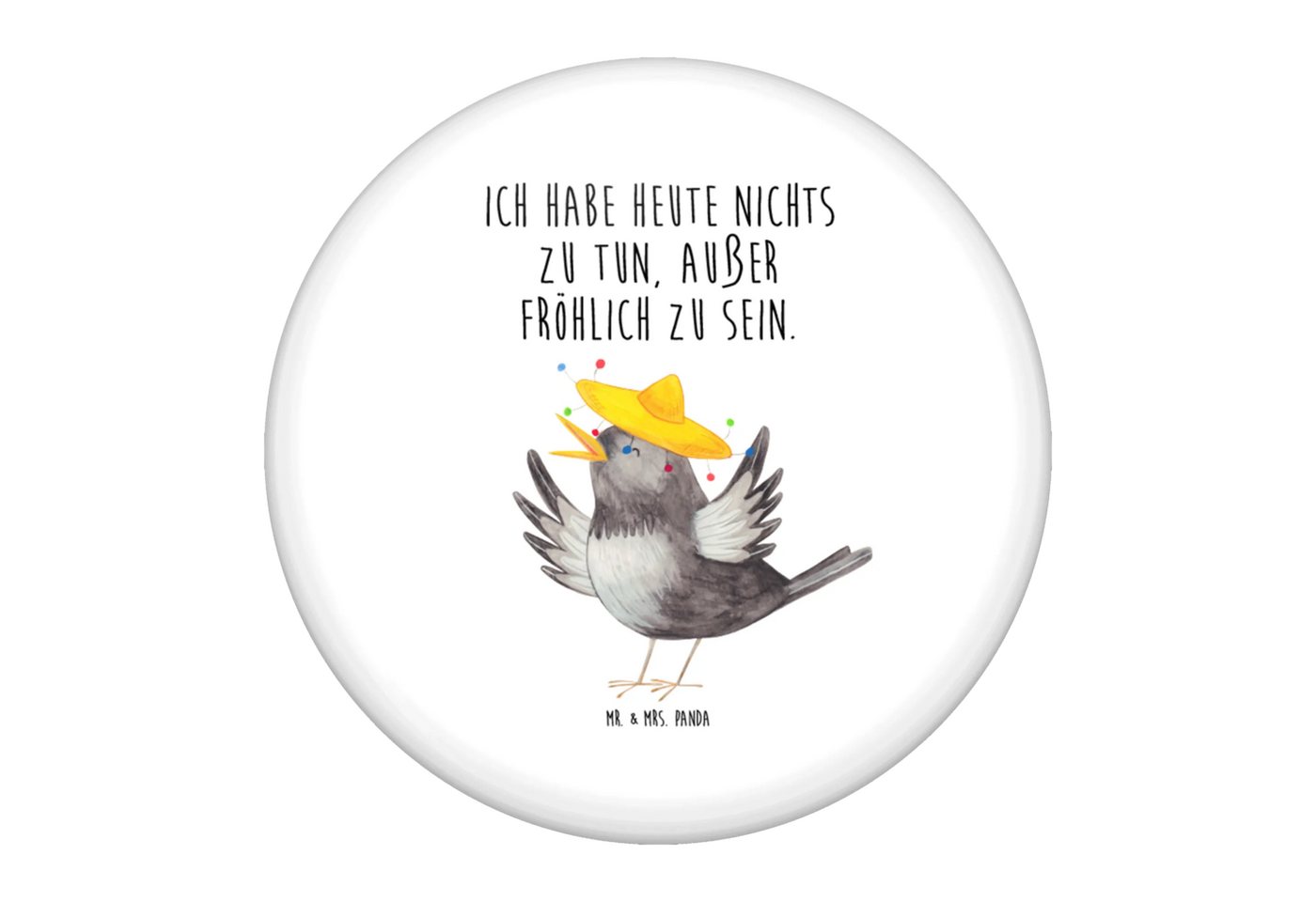 Mr. & Mrs. Panda Anstecknadel Rabe Sombrero - Weiß - Geschenk, Button-Lieferung 50 mm, Tiere, Butto (Packung, 1-tlg., 50mm Button Rabe mit Sombrero), Charmante Sprüche von Mr. & Mrs. Panda