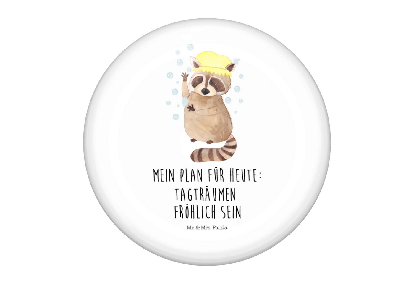 Mr. & Mrs. Panda Anstecknadel Waschbär - Weiß - Geschenk, Ansteckbutton 50 mm, Button-Button 50 mm, (Packung, 1-tlg., 50mm Button Waschbär), Charmante Sprüche von Mr. & Mrs. Panda