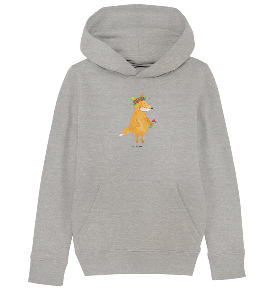 Mr. & Mrs. Panda Hoodie 12-14 Jahre (152/164) Fuchs Blumen - Heather Grey - Geschenk, Mädchen (1-tlg) von Mr. & Mrs. Panda