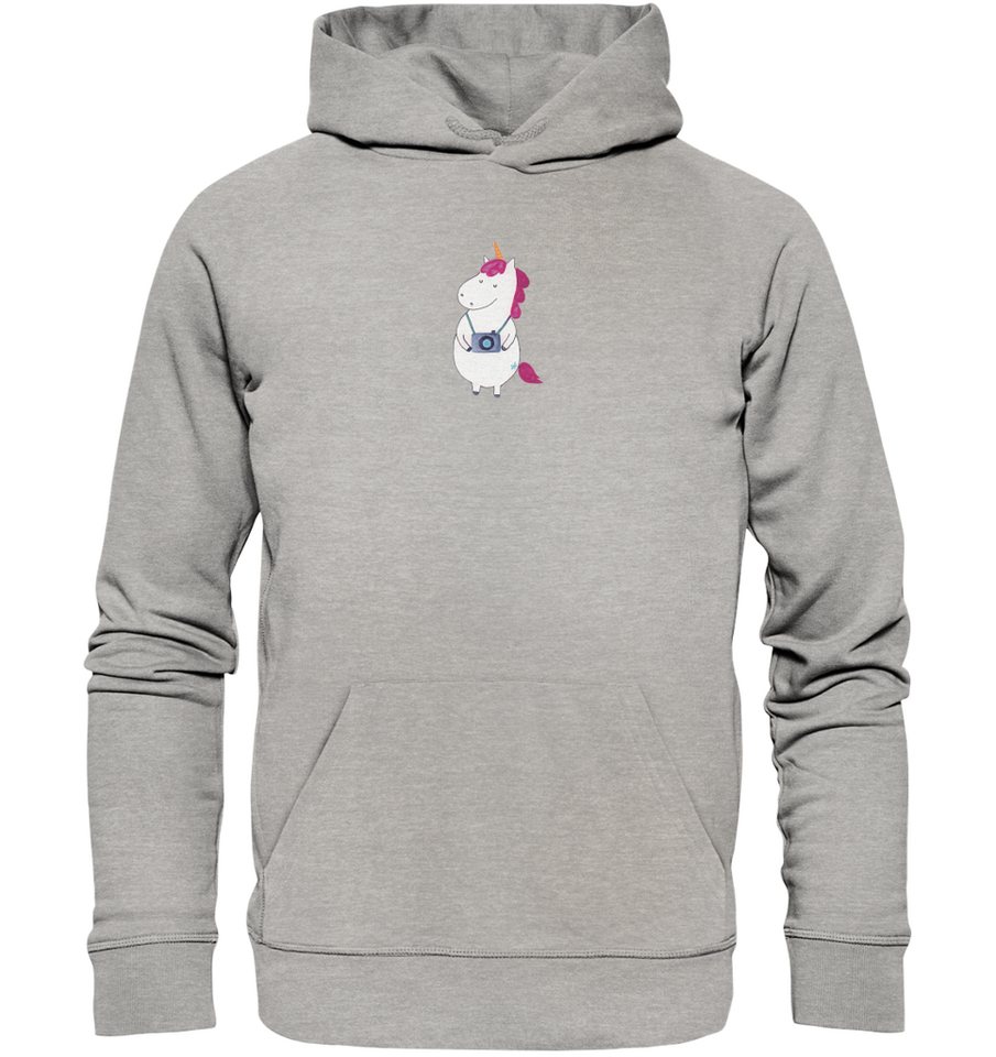 Mr. & Mrs. Panda Hoodie Größe L Einhorn Fotograf - Heather Grey - Geschenk, Männer Kapuzenpul (1-tlg) Luxuriöser Komfort von Mr. & Mrs. Panda