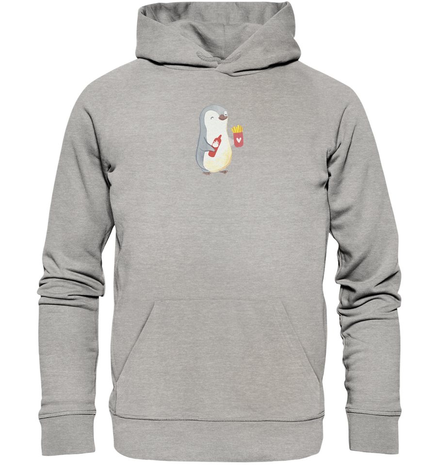 Mr. & Mrs. Panda Hoodie Größe L Pinguin Pommes - Heather Grey - Geschenk, Frauen Hoodie, Öko- (1-tlg) Besonders flauschig von Mr. & Mrs. Panda