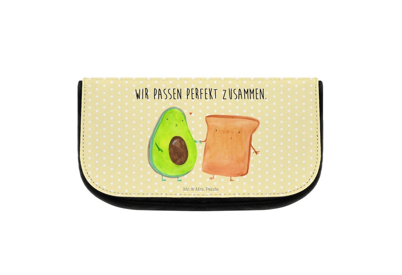 Mr. & Mrs. Panda Kosmetiktasche Avocado Toast - Gelb Pastell - Geschenk, Kulturtasche, Make-Up Tasche (1-tlg), Liebevolle Motive von Mr. & Mrs. Panda