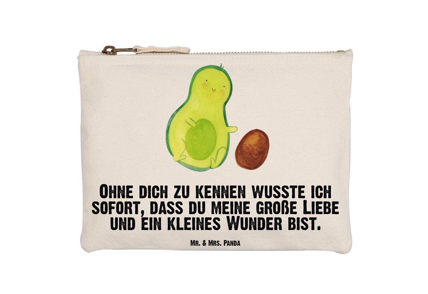 Mr. & Mrs. Panda Kosmetiktasche Avocado rollt Kern - Weiß - Geschenk, Liebe, erstes Kind, Vegan, groß (1-tlg) von Mr. & Mrs. Panda