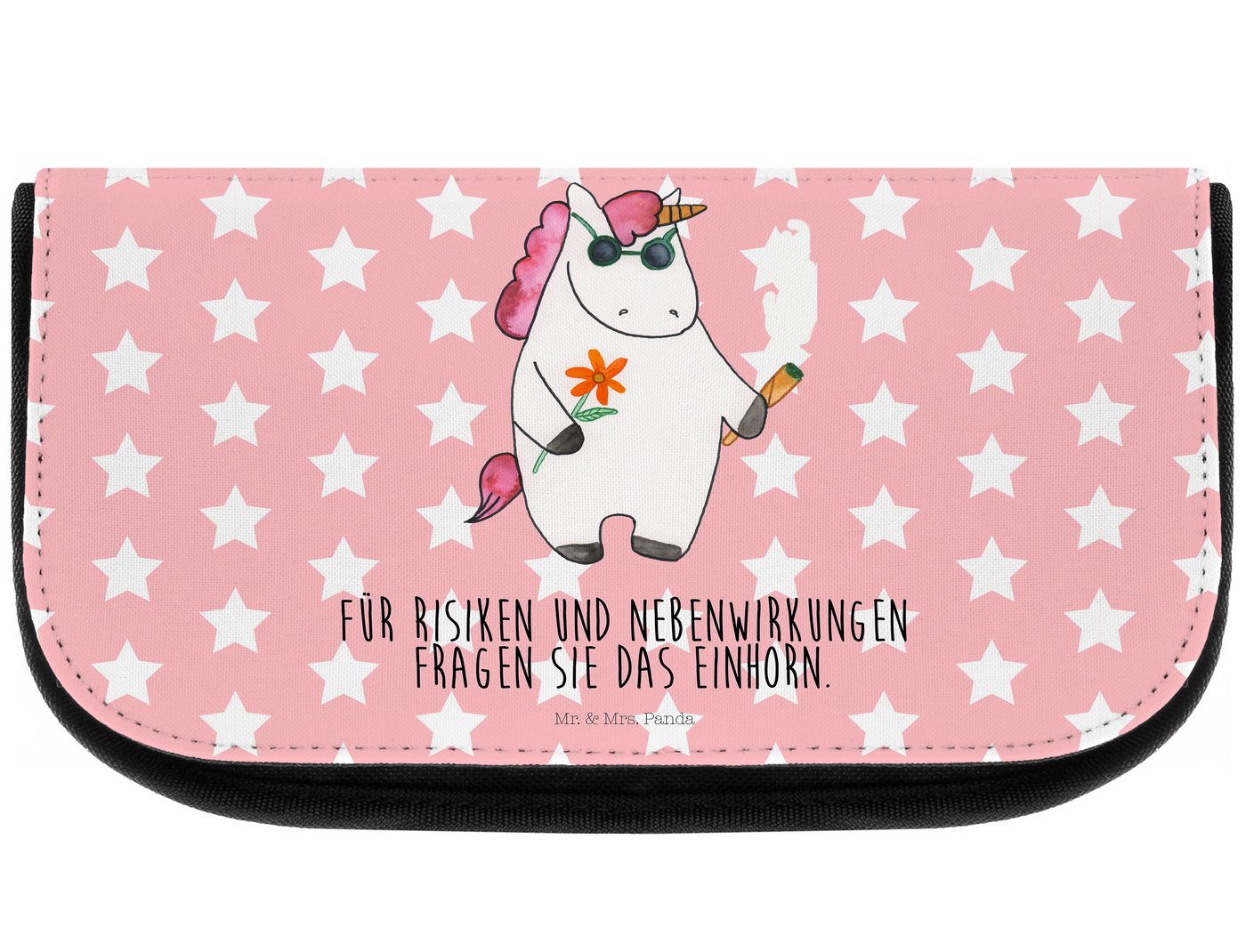 Mr. & Mrs. Panda Kosmetiktasche Einhorn Woodstock - Rot Pastell - Geschenk, Joint, Kosmetikbeutel, Sc (1-tlg), Einzigartiges Design von Mr. & Mrs. Panda