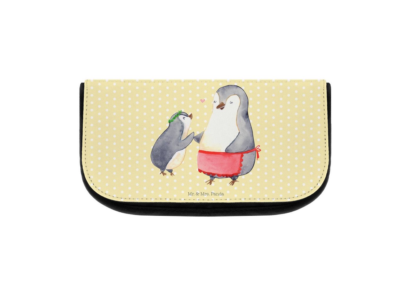 Mr. & Mrs. Panda Kosmetiktasche Pinguin mit Kind - Gelb Pastell - Geschenk, Opa, Kosmetikbeutel, Kult (1-tlg), Liebevolle Motive von Mr. & Mrs. Panda