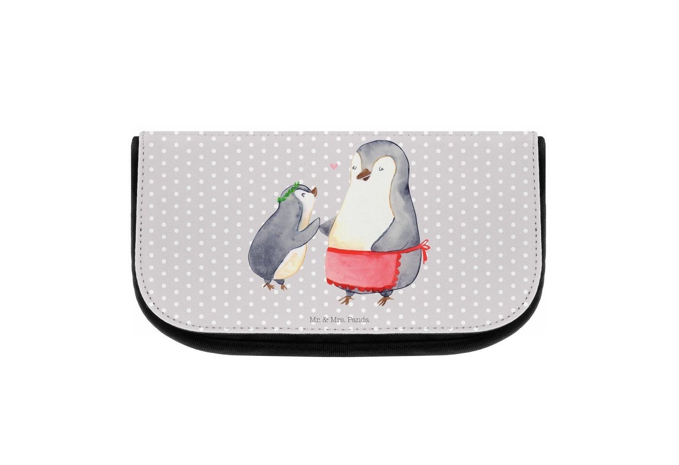 Mr. & Mrs. Panda Kosmetiktasche Pinguin mit Kind - Grau Pastell - Geschenk, Mama, Muttertag, Mutti, L (1-tlg), Vielseitig einsetzbar von Mr. & Mrs. Panda