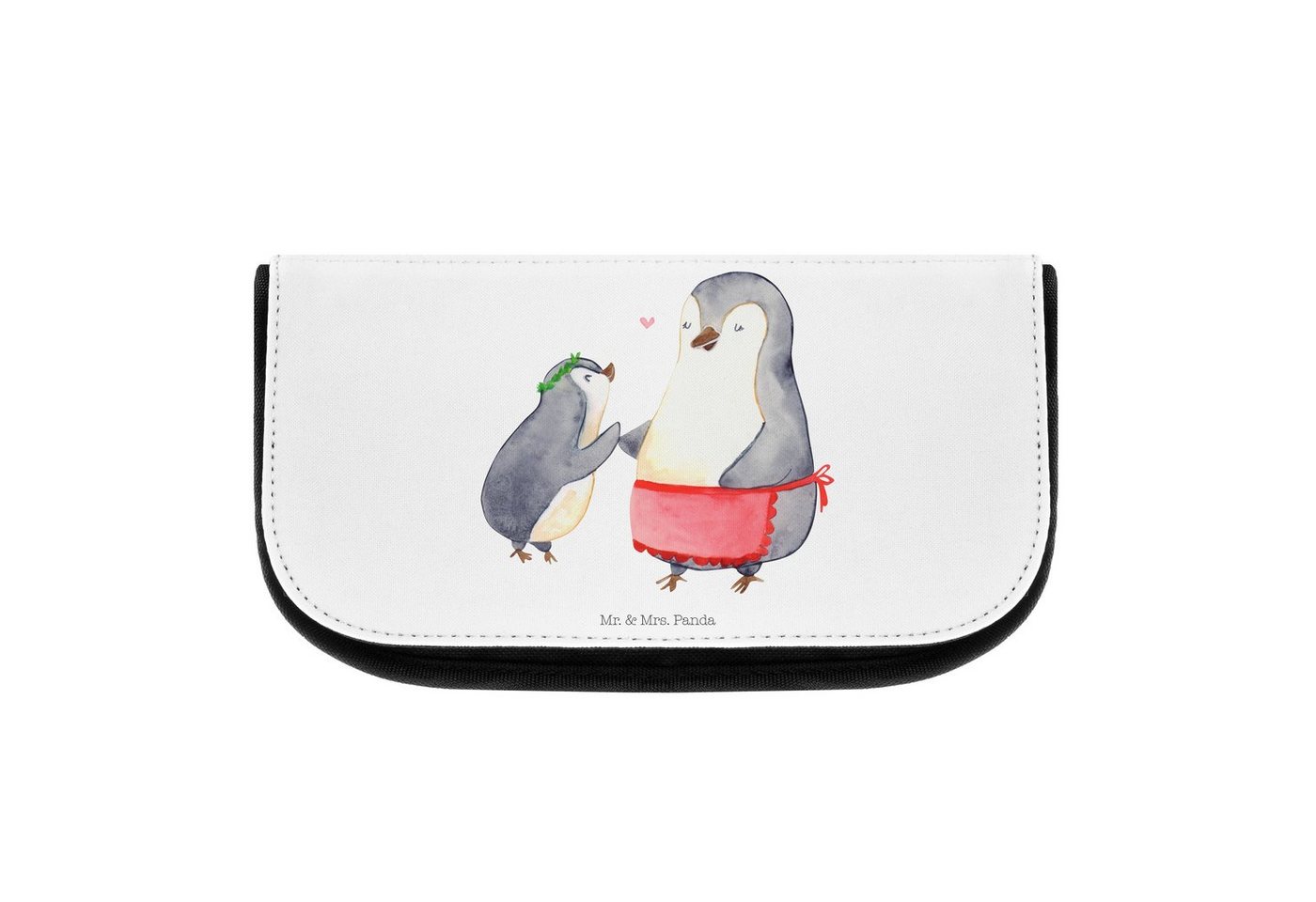 Mr. & Mrs. Panda Kosmetiktasche Pinguin mit Kind - Weiß - Geschenk, Make-Up Tasche, Mami, Kulturbeute (1-tlg), Liebevolle Motive von Mr. & Mrs. Panda