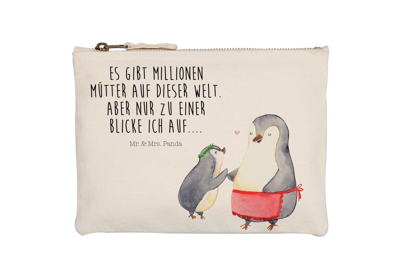 Mr. & Mrs. Panda Kosmetiktasche Pinguin mit Kind - Weiß - Geschenk, Mami, Bruder, Opa, Lieblingsmama, (1-tlg) von Mr. & Mrs. Panda