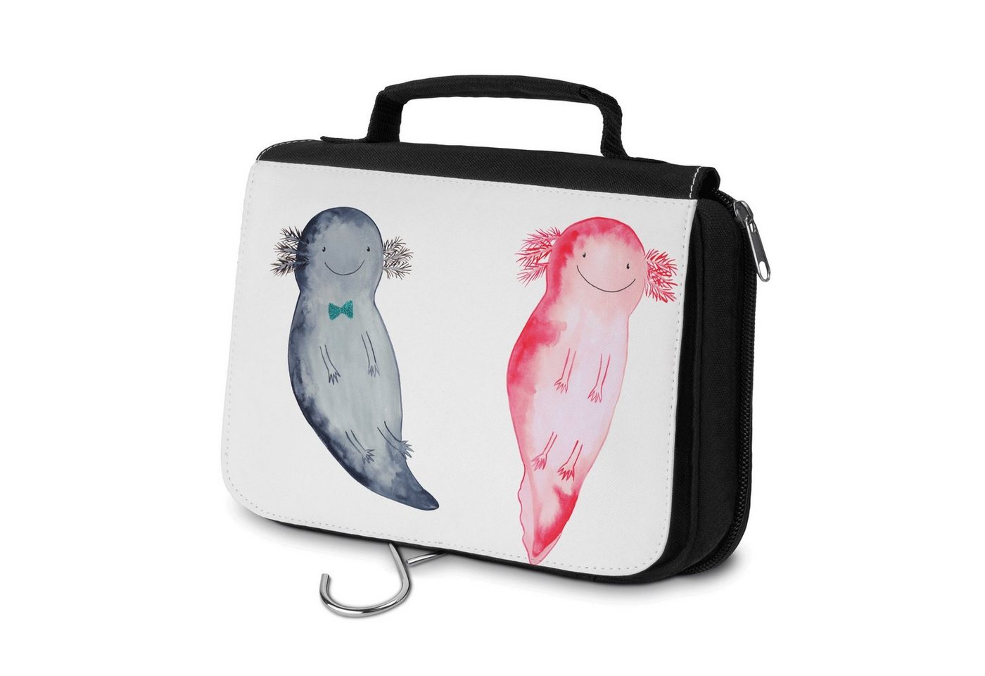 Mr. & Mrs. Panda Kulturbeutel Axolotl Freundin, Waschtasche, Kosmetikbeutel, Zum Aufhängen, Herren, (1-tlg), Einzigartiges Design von Mr. & Mrs. Panda