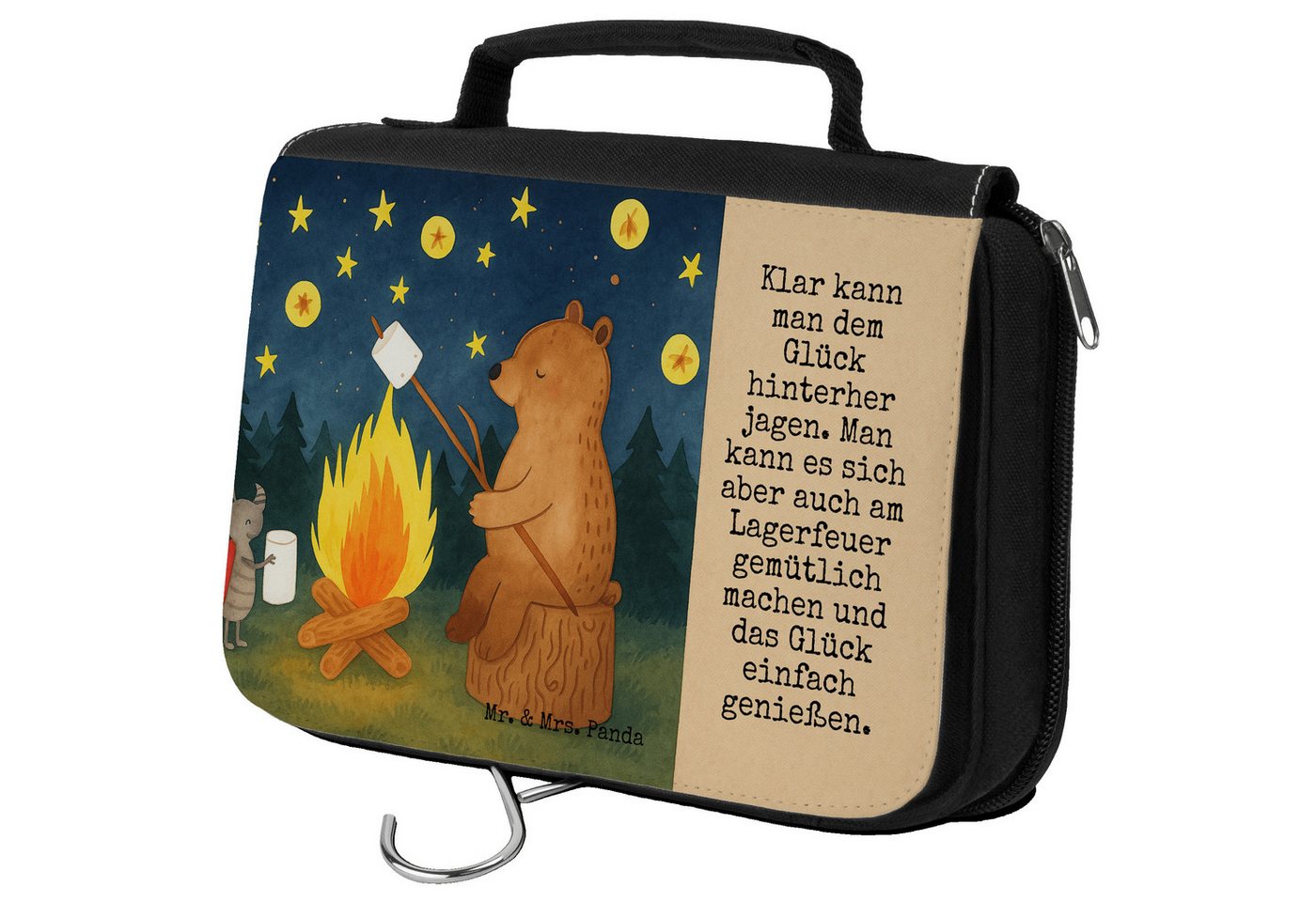 Mr. & Mrs. Panda Kulturbeutel Bär & Marienkäfer Lagerfeuer Design, Kulturbeutel, Weiß, beautycase, (Packung, 1-tlg) von Mr. & Mrs. Panda