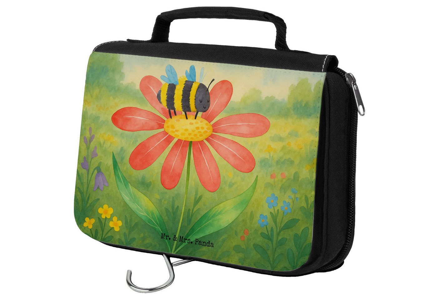Mr. & Mrs. Panda Kulturbeutel Hummel Blume Design, badtasche, Weiß, Kosmetiktasche, beautycase, Wes (Packung, 1-tlg) von Mr. & Mrs. Panda